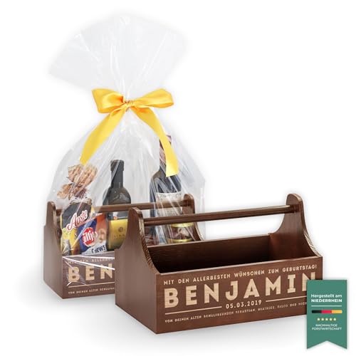 LAUBLUST Große Werkzeugkiste Motiv Gratulation - Personalisiert mit Individueller Wunsch-Gravur - 34x18x20cm, Braun, FSC® | Geschenkkiste - Geschenk-Verpackung | Aufbewahrungskiste | Flaschen-Korb von LAUBLUST