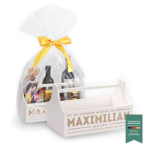 LAUBLUST Große Werkzeugkiste Motiv Gratulation - Personalisiert mit Individueller Wunsch-Gravur - 34x18x20cm, Weiß, FSC® | Geschenkkiste - Geschenk-Verpackung | Aufbewahrungskiste | Flaschen-Korb von LAUBLUST