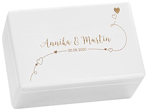 LAUBLUST Holzkiste Personalisiert zur Hochzeit - Erinnerungsbox mit Herz Gravur - ca. 30x20x14cm, Weiß | Serie: Willich von LAUBLUST