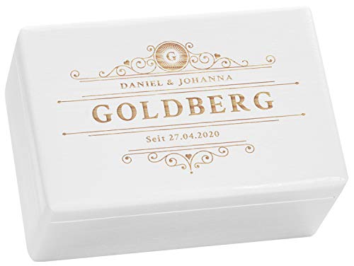 LAUBLUST Holzkiste Personalisiert zur Hochzeit - ca. 30x20x14cm, Weiß, Ranken Gravur | Erinnerungsbox & Geschenkkiste von LAUBLUST