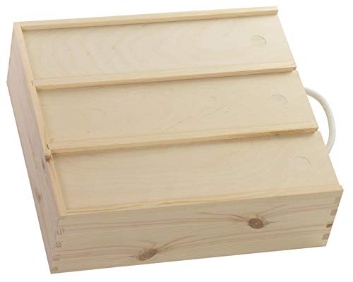 LAUBLUST Holzkiste für 3 Weinflaschen - ca. 35 x 32 x 11 cm, Natur - Weinkiste mit Schiebe-Deckel & Trageseil von LAUBLUST