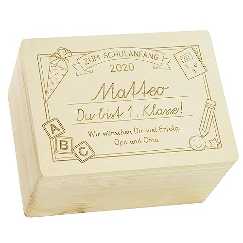LAUBLUST Holzkiste mit Gravur - Personalisiert mit Datum | Name | WIDMUNG - Natur Größe XL - 1. Klasse Motiv - Geschenkkiste zur Einschulung - FSC® LAUBLUST Holzkiste mit Gravur - Personalisiert mit Datum | Name | WIDMUNG - Natur Größe XL - 1. Klasse Motiv - Geschenkkiste zur Einschulung - FSC® von LAUBLUST