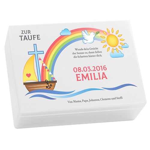 LAUBLUST Holzkiste zur Taufe - Nach der Sintflut Farbmotiv - Personalisiertes Taufgeschenk - 40x30x14 cm, Weiß, FSC® von LAUBLUST