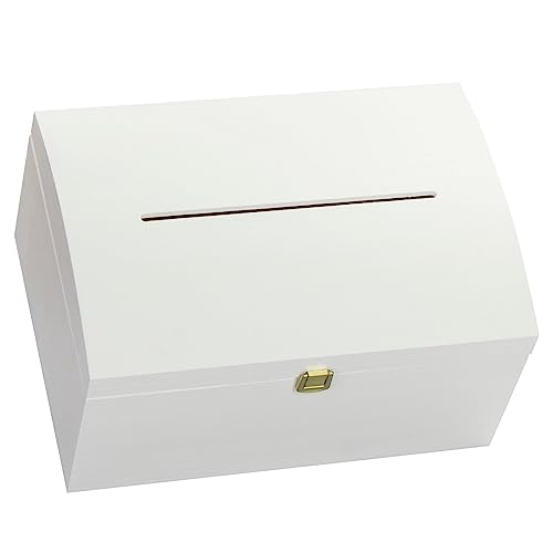 LAUBLUST Geschenkbox & Spendenbox mit Schlitz - 35x25x19cm, Weiß Holz FSC® | Umfragebox Briefbox Einwurfbox Wahlurne aus Holz - Kiste für Geschenkkarten | Geschenkkartenbox für Hochzeit oder Jubiläum von LAUBLUST