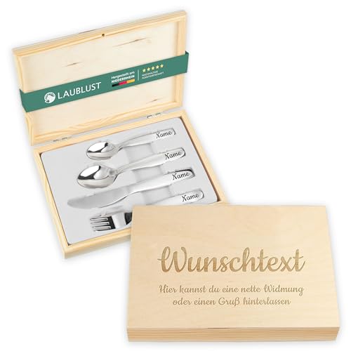 LAUBLUST Kinderbesteck mit Namensgravur - Wunschtext Gravur & Geschenkbox natur | Besteck mit Namen - Geschenk zur Taufe für Kinder - Taufgeschenke für Jungen, Mädchen | Personalisierte Erinnerungsbox LAUBLUST Kinderbesteck mit Namensgravur - Wunschtext Gravur & Geschenkbox natur | Besteck mit Namen - Geschenk zur Taufe für Kinder - Taufgeschenke für Jungen, Mädchen | Personalisierte Erinnerungsbox von LAUBLUST