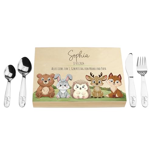 LAUBLUST Kinderbesteck mit Namensgravur - Waldtiere Motiv | Geschenkbox Natur - Besteck mit Namen | Geschenk zur Taufe für Kinder - Taufgeschenke für Jungen & Mädchen | Personalisierte Erinnerungsbox LAUBLUST Kinderbesteck mit Namensgravur - Waldtiere Motiv | Geschenkbox Natur - Besteck mit Namen | Geschenk zur Taufe für Kinder - Taufgeschenke für Jungen & Mädchen | Personalisierte Erinnerungsbox von LAUBLUST