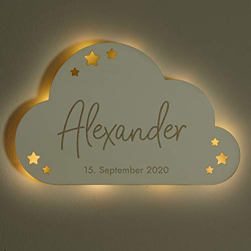 LAUBLUST LED Schlummerlicht Baby - Wolke Design, Weiß - Personalisiertes Geschenk zur Geburt & Taufe | Serie: Niers von LAUBLUST