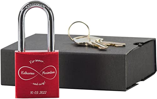 LAUBLUST Liebesschloss mit Gravur und Schlüssel inkl. Geschenkbox - Unendlichkeit - Personalisiertes Geschenk für Paare von LAUBLUST