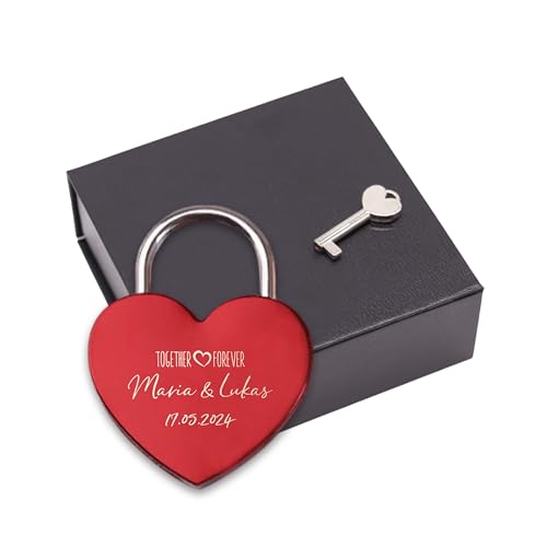 LAUBLUST Liebesschloss mit Gravur und Schlüssel inkl. Geschenkbox - Together Forever - Personalisiertes Geschenk für Paare | Schloss für Brautpaare & Verliebte | Geschenk zur Hochzeit & Verlobung von LAUBLUST