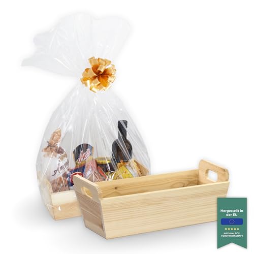 LAUBLUST Geschenkkorb leer aus Holz - Präsentkorb zum Befüllen - Massivholz Blumenkasten mit Griffen als Geschenk Korb für Weihnachten Silvester - ca. 35 x 13 x 15 cm | Pflanzkübel Natur - FSC® von LAUBLUST