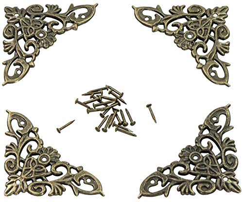 LAUBLUST Metall Ornamente im 4er Set - Messing Style ca. 65 x 37 x 2 mm - Florales Jugendstil Design - Deko Ecken zum Verzieren von Kisten Möbeln Büchern von LAUBLUST