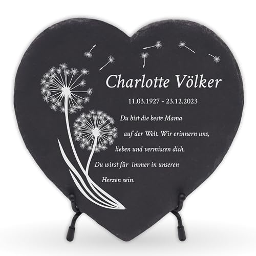 LAUBLUST Personalisierte Grabplatte als Grabschmuck für Menschen mit Wunschtext | Schieferplatte mit Gravur als Grabstein Deko & Grabtafel in Herzform - Pusteblume, ca. 15x15 cm | Grabsteine mit Name LAUBLUST Personalisierte Grabplatte als Grabschmuck für Menschen mit Wunschtext | Schieferplatte mit Gravur als Grabstein Deko & Grabtafel in Herzform - Pusteblume, ca. 15x15 cm | Grabsteine mit Name von LAUBLUST
