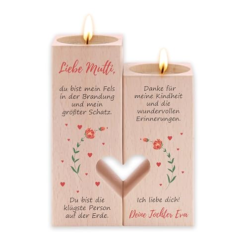 LAUBLUST Personalisierter Kerzenständer für Mama - Floral Motiv, Natur | Schönes Muttertagsgeschenk aus Holz | Frauen Personalisierte Geschenke für Mutter zu Weihnachten, Geburtstag & Muttertag | FSC® LAUBLUST Personalisierter Kerzenständer für Mama - Floral Motiv, Natur | Schönes Muttertagsgeschenk aus Holz | Frauen Personalisierte Geschenke für Mutter zu Weihnachten, Geburtstag & Muttertag | FSC® von LAUBLUST