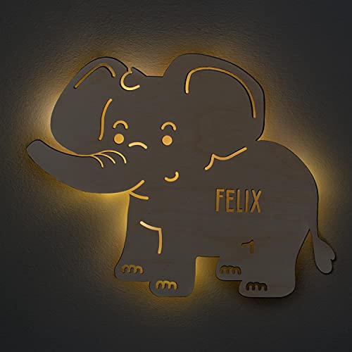LAUBLUST Schlummerlicht Baby - Elefant - Personalisiertes Geschenk Geburt & Taufe - LED Hintergrund-Beleuchtung | Natur von LAUBLUST
