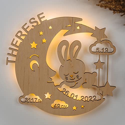 LAUBLUST Schlummerlicht Mond-Hase - Personalisiertes Baby-Geschenk zur Geburt & Taufe - LED Beleuchtung, für Kinderzimmer | Natur von LAUBLUST