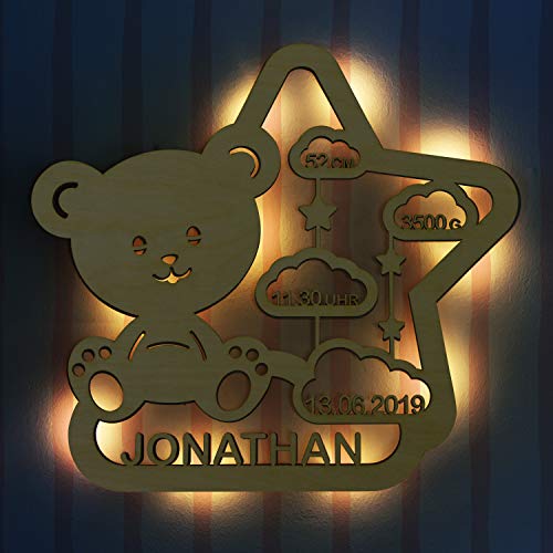LAUBLUST Schlummerlicht Teddybär - Personalisiertes Baby-Geschenk zur Geburt & Taufe - LED Beleuchtung | Natur von LAUBLUST