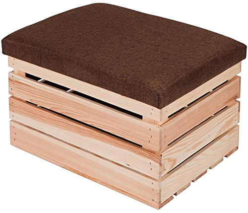 LAUBLUST Sitzhocker mit Stauraum - ca. 50x40x30cm, Natur - Polster Braun | Hocker aus Holz - Sitzbank für Drinnen & Draußen | Aufbewahrungshocker mit Deckel | Sitzpouf & Fußhocker von LAUBLUST