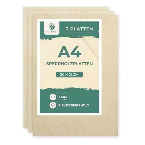 LAUBLUST Sperrholzplatte 3mm - Birkensperrholz Dünne Holz-Zuschnitte | Perfektes Blatt zum Malen, kreativen Gestalten, Brandmalerei, Laserschnitt, CNC Router, Durchbrochenes (3, ca. 30 x 21 cm | A4) von LAUBLUST