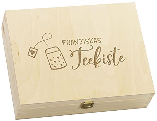 LAUBLUST Teebox Holz Personalisiert - ca. 29 x 22 x 8 cm | 12 Fächer - Teekiste aus Holz | Geschenk für Teeliebhaber (Natur, Teebeutel) von LAUBLUST