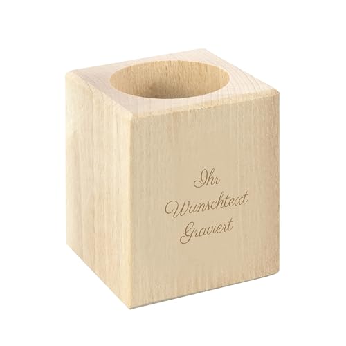 LAUBLUST Teelichthalter Personalisiert mit Name und Wunsch-Gravur - Motiv Wunschtext, Natur - ca. 6x6x7cm | Geschenk für Sie und Ihn | Teelicht aus Holz als Geschenke-Idee | Tolle Tischdekoration von LAUBLUST