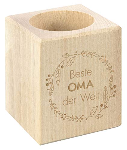 LAUBLUST Teelichthalter mit Gravur - Beste Oma der Welt - Geschenk für Großmutter | Teelicht aus Holz, ca. 6x6x7cm von LAUBLUST