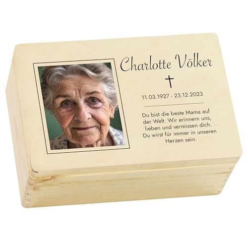 LAUBLUST Trauer Erinnerungsbox - Trauerkiste Personalisiert mit Name, Wunschtext oder Foto | Erinnerungsbox Verstorbene - Holzkiste Natur, FSC® (Erinnerung Motiv, ca. 30 x 20 x 14 cm | M) von LAUBLUST