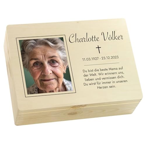 LAUBLUST Trauer Erinnerungsbox - Trauerkiste Personalisiert mit Name, Wunschtext oder Foto | Erinnerungsbox Verstorbene - Holzkiste Natur, FSC® (Erinnerung Motiv, ca. 40 x 30 x 14 cm | L) von LAUBLUST