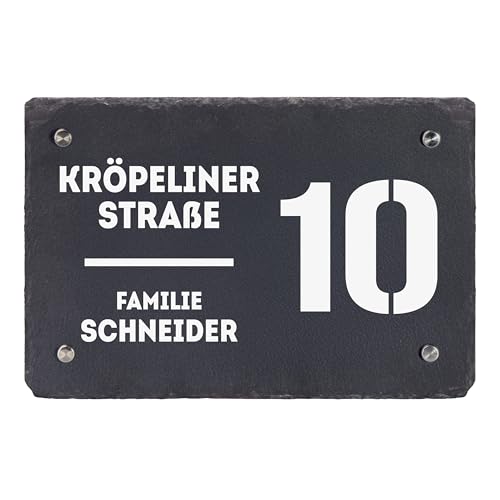 LAUBLUST Türschild Schiefer Personalisiert - Horizontales Format | Haustürschild mit Familienname, Adresse und Hausnummer - 3 Größen, Wetterfest | 4 Edelstahl Wandhalter LAUBLUST Türschild Schiefer Personalisiert - Horizontales Format | Haustürschild mit Familienname, Adresse und Hausnummer - 3 Größen, Wetterfest | 4 Edelstahl Wandhalter von LAUBLUST