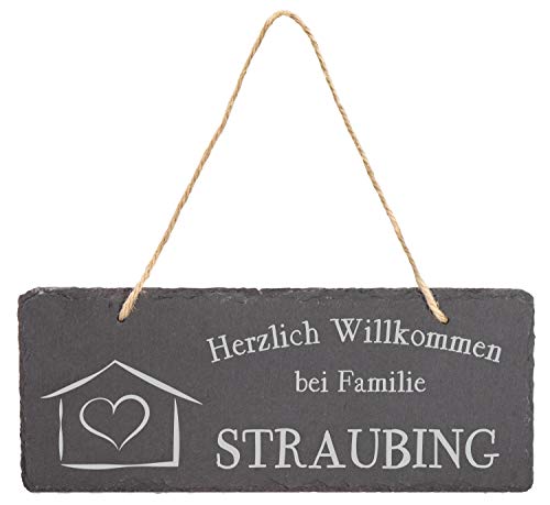 LAUBLUST Türschild Schiefer Personalisiert - Sweet Home Motiv - Haustürschild mit Name - ca. 25x10cm, inkl. Kordel von LAUBLUST