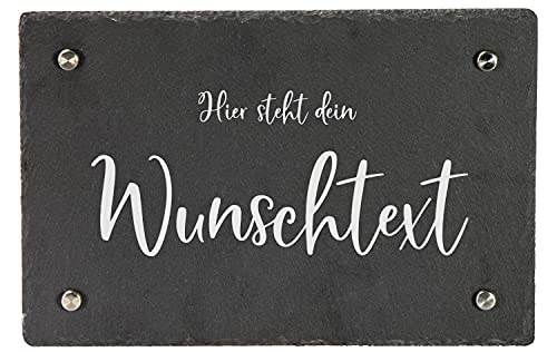LAUBLUST Türschild Schiefer Personalisiert - Wunschtext, 8 Schriften Wählbar - Haustürschild mit Name - 30x20cm, 4 Edelstahl Wandhalter von LAUBLUST