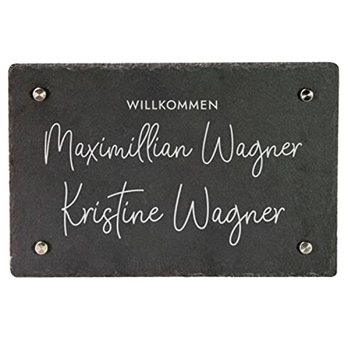 LAUBLUST Türschild personalisiert - Schiefer - ca. 30x20 cm - Schwarz - Hochzeitsgeschenke für Brautpaar - Terassendeko Outdoor - Namensschild Haustür - Willkommen Schild von LAUBLUST