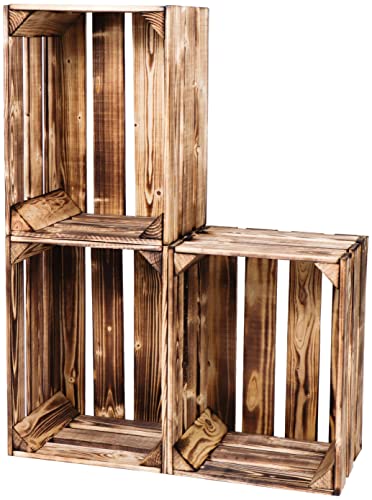LAUBLUST Vintage Holzkisten 3er Set - Weinkisten & Obstkisten | Aufbewahrungskisten aus Holz - Geschenkkisten, Möbelkisten & Deko (Geflammt, 40 x 30 x 25 cm | L) von LAUBLUST