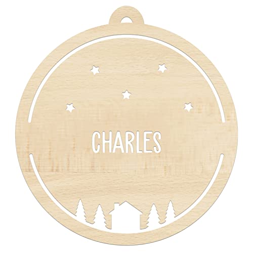 LAUBLUST Weihnachtsbaumschmuck aus Holz - Haus mit Weihnachtsbäumen-Motiv - Natur - Personalisiert - Holzanhänger Weihnachten Wichteln - Weihnachtsdeko Holz von LAUBLUST