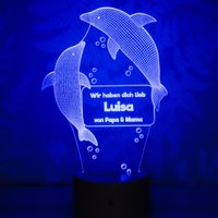 Personalisiertes Schlummerlicht Mit Namen | Nachtlicht Delfin Lampe Fürs Kinderzimmer Farbwechsel & 3D-Effekt von LAUBLUST