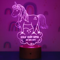 Personalisiertes Schlummerlicht Mit Namen | Nachtlicht Einhorn Lampe Fürs Kinderzimmer Farbwechsel & 3D-Effekt von LAUBLUST