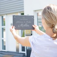 Türschild Aus Schiefer | Personalisiertes Namensschild - Herzen Motiv Ca. 30 X 20 cm Haustürschild Mit Namen Hausschild Druck von LAUBLUST