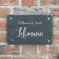 Türschild Aus Schiefer | Personalisiertes Namensschild - Mit Wunschtext Ca. 30 X 20 cm Haustürschild Namen Hausschild Druck von LAUBLUST