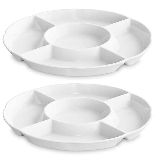 LAUCHUH Chip & Dip Servierset Porzellan Servierplatte / Tablett Perfekt für Snack 30,5 cm weiße Schale 2er Set von LAUCHUH