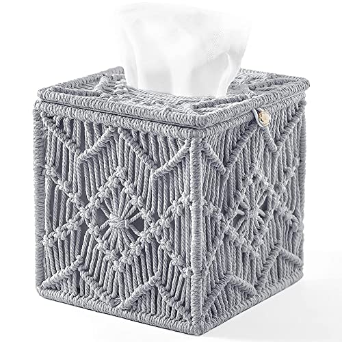 LAUDS Tissue Box Cover Boho Decor Square Papiertaschentuchhalter mit Perlenschnalle Makramee für Home Office von LAUDS