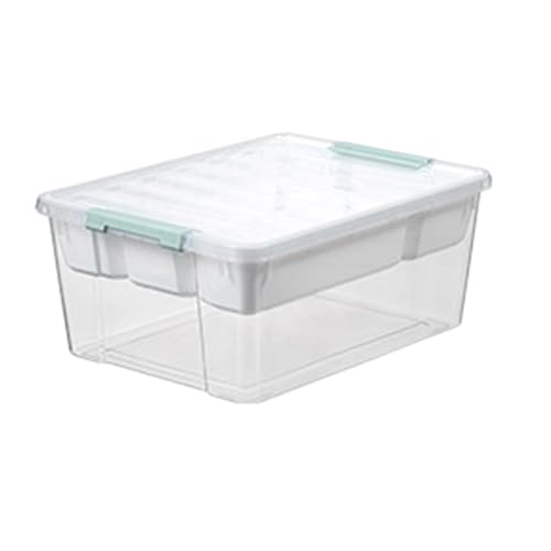LAUGHERER Tiefer, transparenter Kunststoffbehälter, stapelbar, mit transparentem Verriegelungsdeckel, Organisationslösung für Zuhause, transparent von LAUGHERER