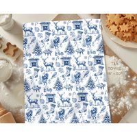 Blaue Weihnachten Geschirrtuch Anpassbare Toile Küchentuch Elegant Urlaub Stoff Handtuch 3Er-Set Weihnachtsbaum Leinentuch von LAUMIANstudio