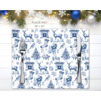 Blaues Weihnachts-Tischset Anpassbare Toile Tablemat Eleganter Feiertags-Weihnachtsstoff-Tischset 2Er-Set Weihnachtsbaum-Tischset 4Er-Set Weihnachten Blaues Weihnachts-Tischset Anpassbare Toile Tablemat Eleganter Feiertags-Weihnachtsstoff-Tischset 2Er-Set Weihnachtsbaum-Tischset 4Er-Set Weihnachten von LAUMIANstudio