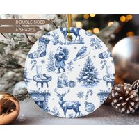Elegante Blaue Toile Weihnachtsverzierung Traditionelle Druckverzierung Chinoiserie Weihnachtsbaumschmuck Blaues Herz Weihnachtsandenken Geschenk von LAUMIANstudio