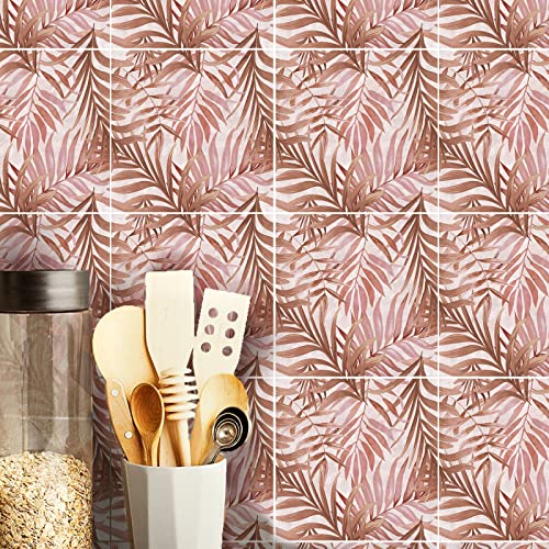 Stilvolle Fliesenaufkleber, 20 cm x 20 cm, Badezimmer, rosa Blätter, zum Aufkleben auf Fliesen, Küche, Spritzschutz, abziehen und aufkleben, 3D-selbstklebende Aufkleber für Küchenwandfliesen, DIY-Kuns von LAUMOE