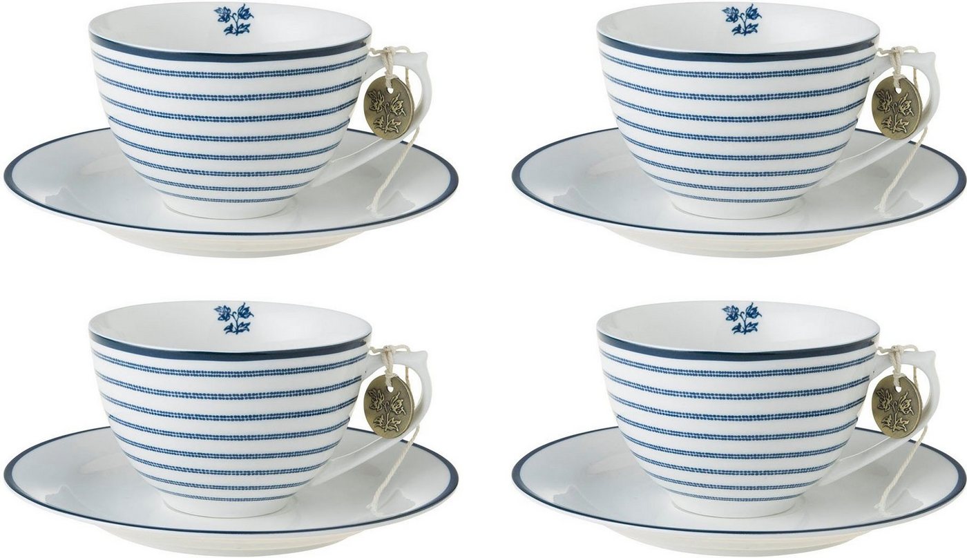 LAURA ASHLEY BLUEPRINT COLLECTABLES Cappuccinotasse Candy Stripe, Porzellan, 4 Tassen, 4 Untertassen von LAURA ASHLEY BLUEPRINT COLLECTABLES