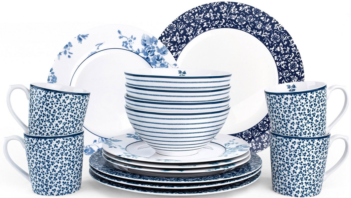 LAURA ASHLEY BLUEPRINT COLLECTABLES Kombiservice Geschirr-Set, Service China Rose, Sweet Allysum, Floris, Candy Stripe (16-tlg), 4 Personen, Porzellan, 16 Teile, für 4 Personen von LAURA ASHLEY BLUEPRINT COLLECTABLES