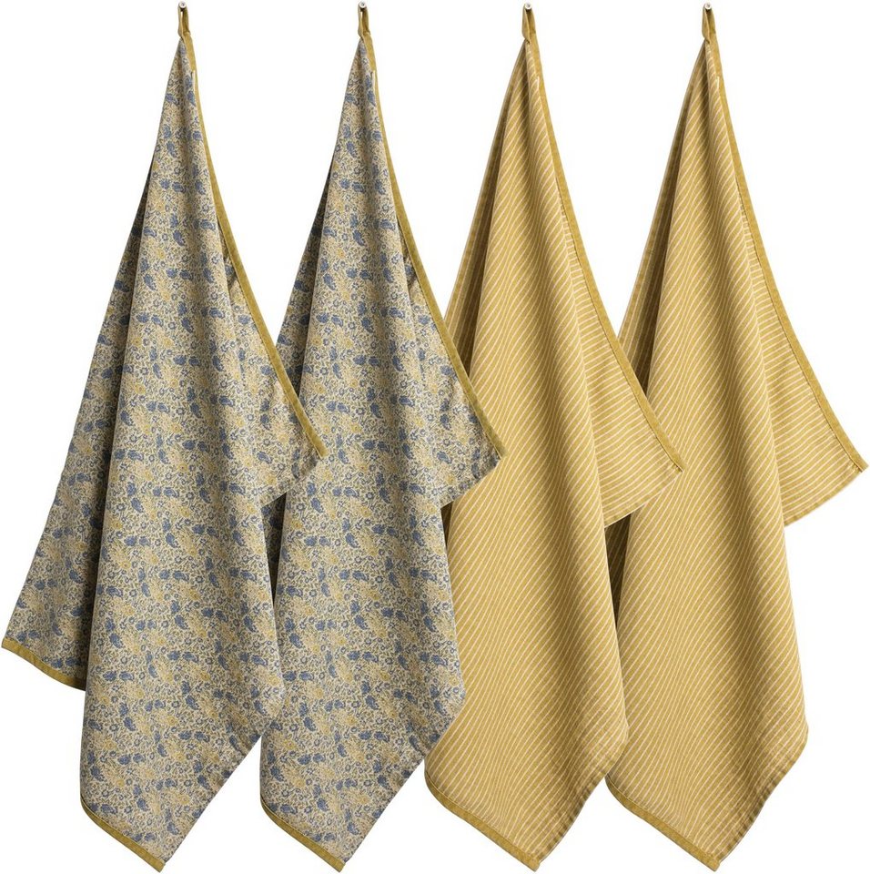 LAURA ASHLEY Geschirrtuch Daniela, mehrfarbig, kombiniert mit Streifen und Blumen, (Set, 4-tlg), mit Aufhängeschlaufe von LAURA ASHLEY