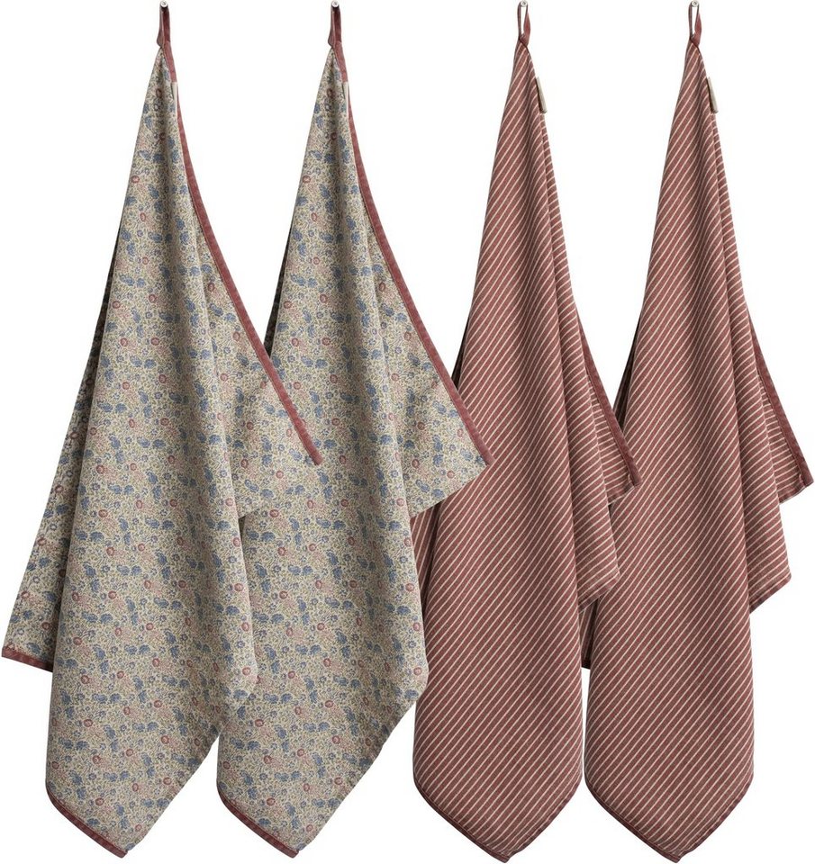 LAURA ASHLEY Geschirrtuch Daniela, mehrfarbig, kombiniert mit Streifen und Blumen, (Set, 4-tlg), mit Aufhängeschlaufe von LAURA ASHLEY