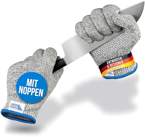 LauterSchutz® PREMIUM Schnittschutz Handschuhe mit NOPPEN - Kinder & Erwachsenen Größen - Kreuzfaser-PE-Stoff - hoher Komfort & dehnbares Material - SCHNITTSCHUTZ KLASSE C (Größe XL, Noppen) von LAUTER SCHUTZ