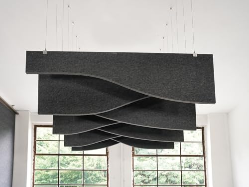 LAUTLOZ Akustik Deckenelement baffelz Waves mit Odenwald-Deckenträger grau 150x40x2,5cm von LAUTLOZ